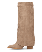 KAARINA - stivale alto in camoscio beige con risvolto