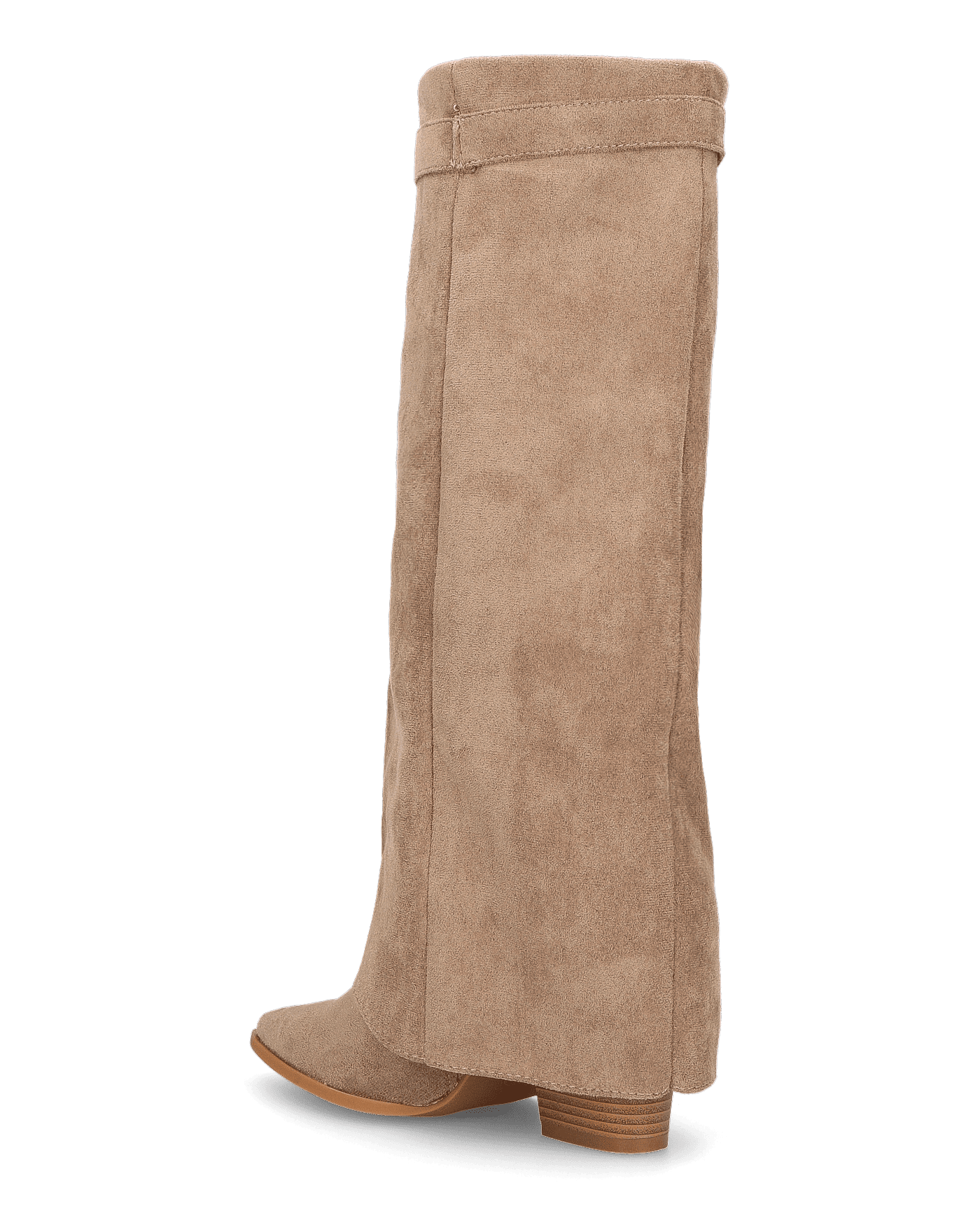 KAARINA - stivale alto in camoscio beige con risvolto