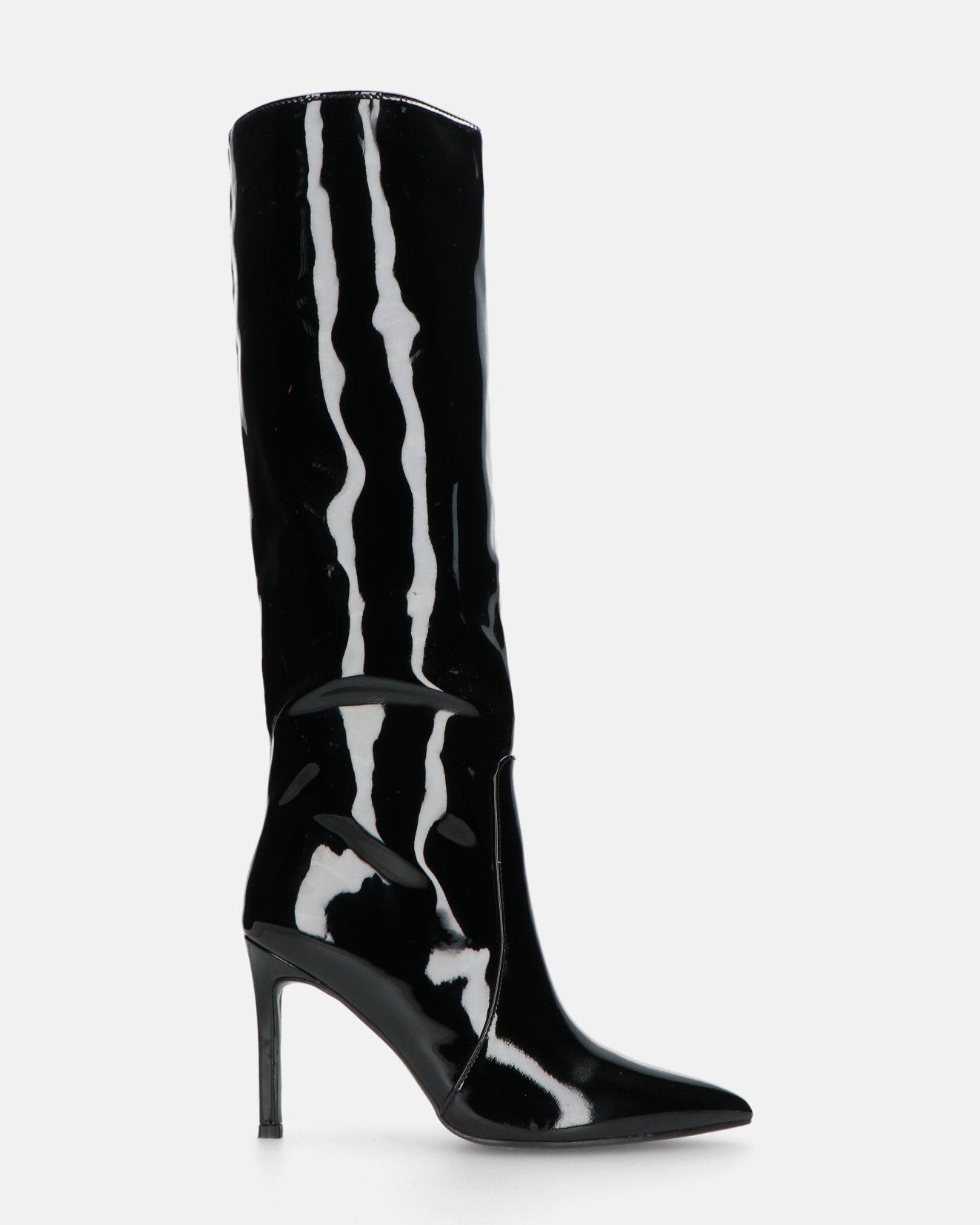 KAMYA - stivali alti in glassy nero con cerniera