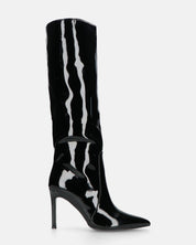KAMYA - stivali alti in glassy nero con cerniera