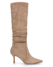 KARLA - stivale alto beige in camoscio con arricciarura