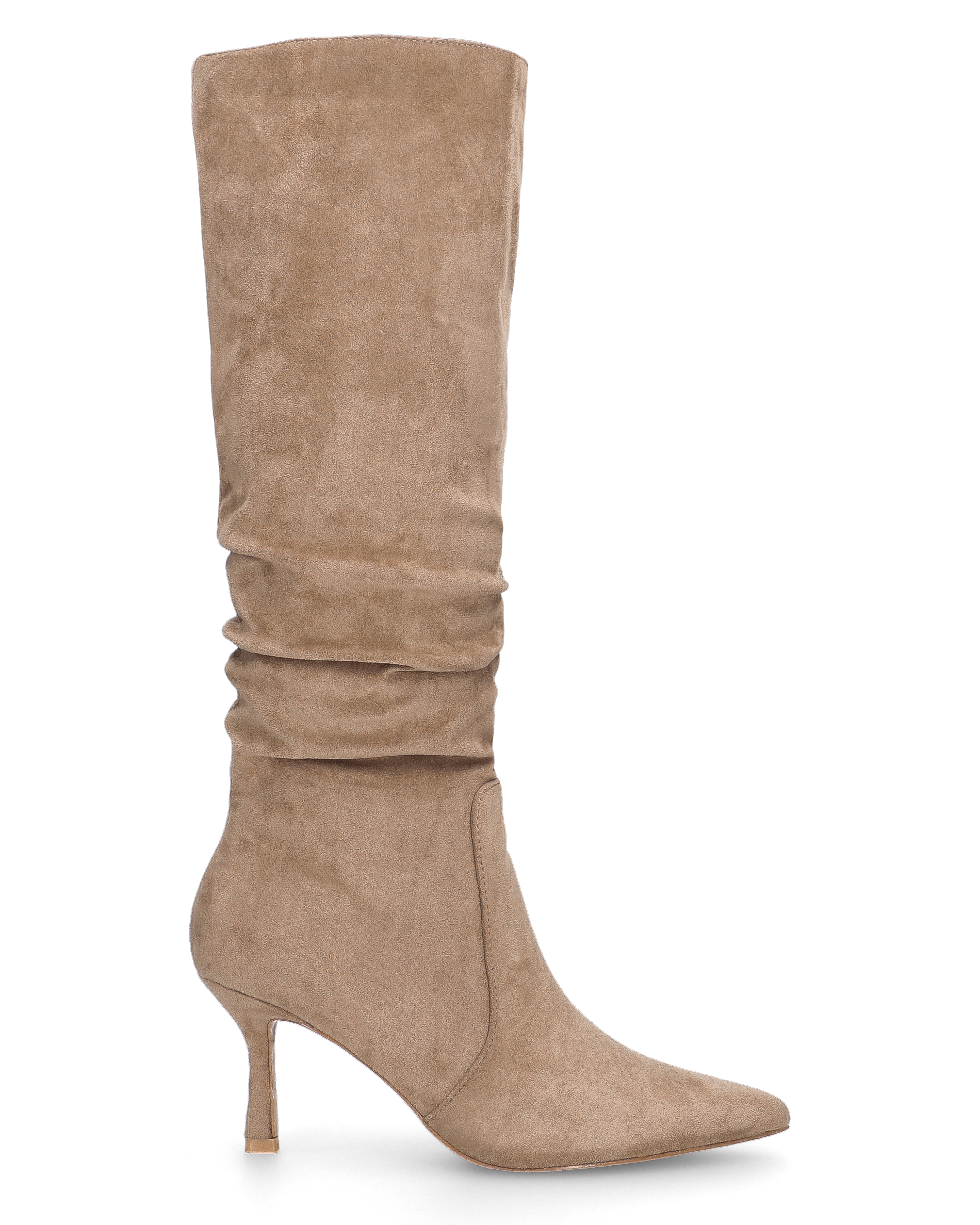 KARLA - stivale alto beige in camoscio con arricciarura