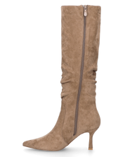 KARLA - stivale alto beige in camoscio con arricciarura