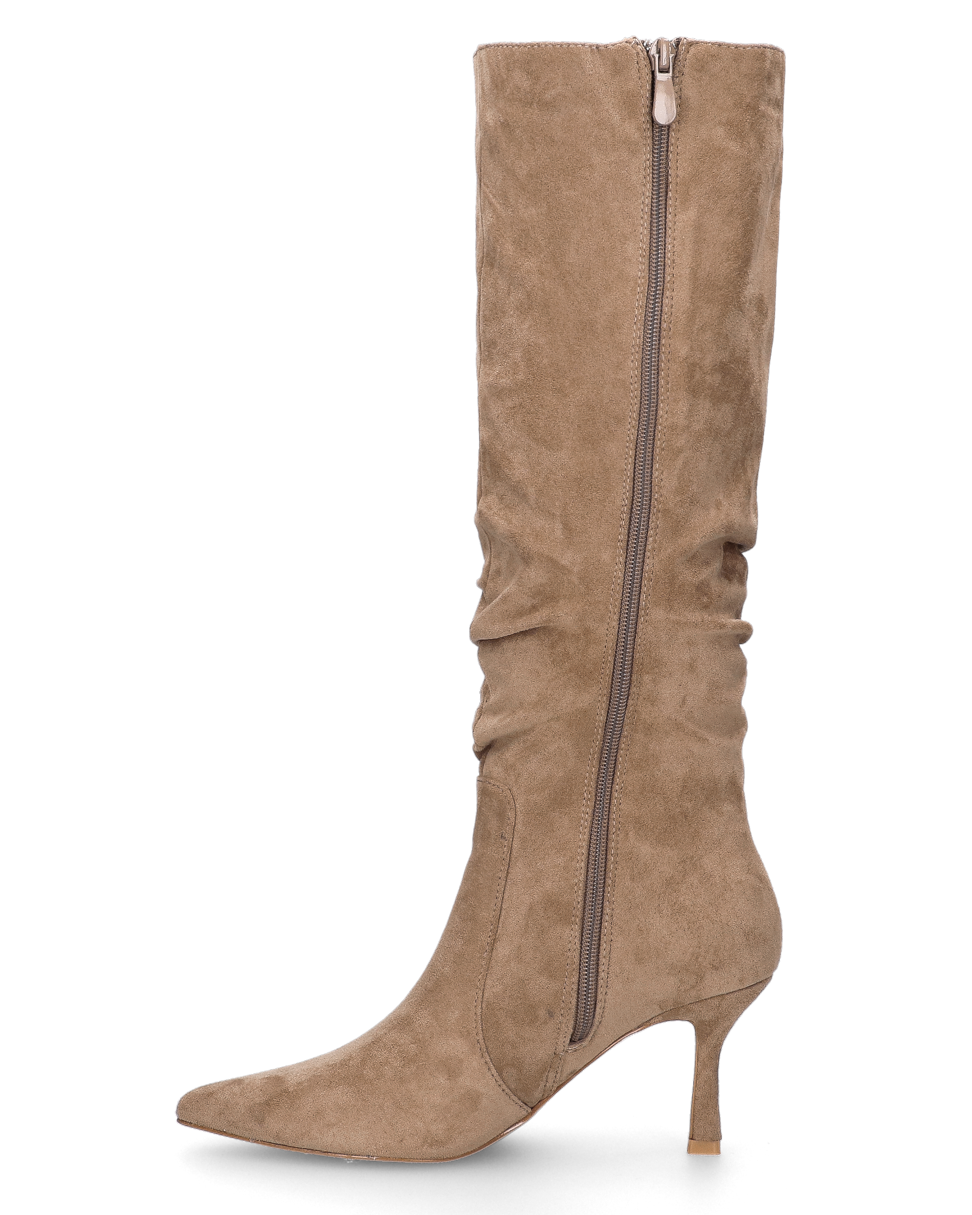 KARLA - stivale alto beige in camoscio con arricciarura