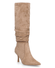 KARLA - stivale alto beige in camoscio con arricciarura