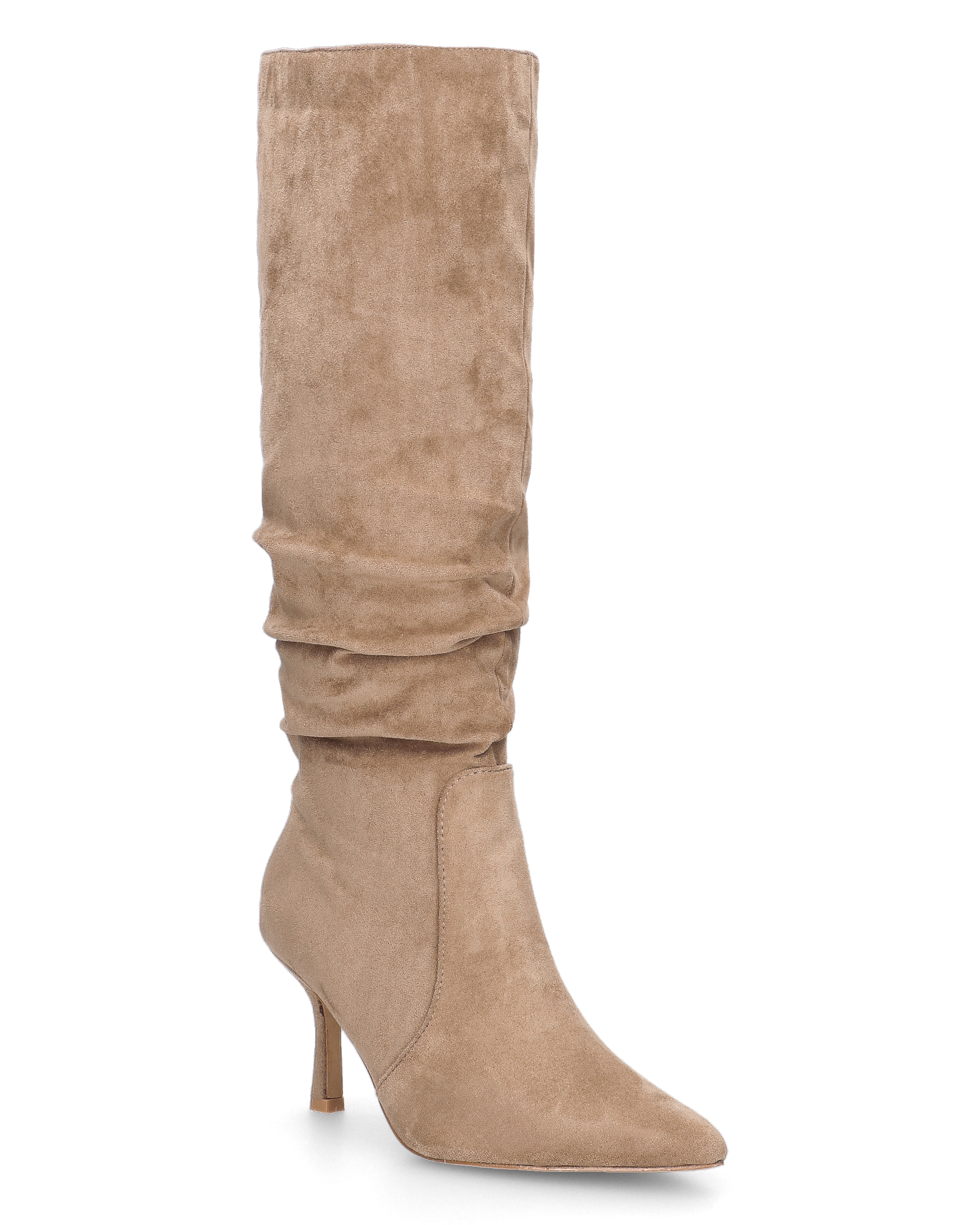 KARLA - stivale alto beige in camoscio con arricciarura