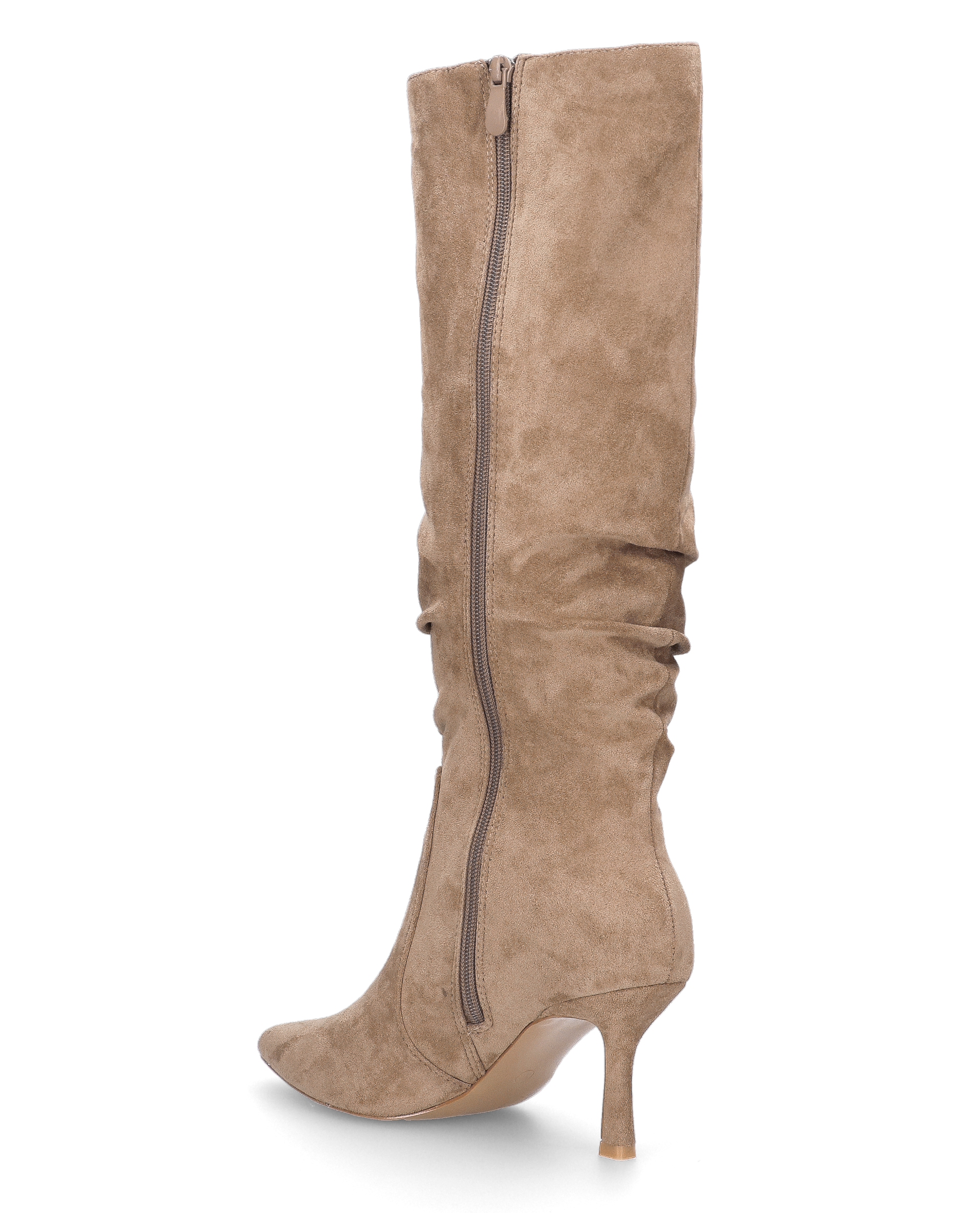 KARLA - stivale alto beige in camoscio con arricciarura