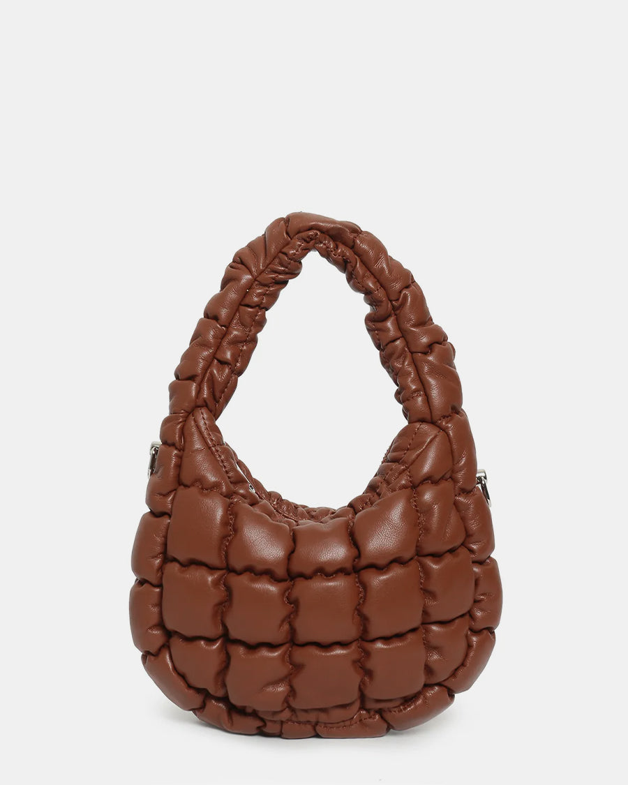 KINLEY - borsa marrone trapuntata imbottita con catenina per tracolla aggiuntiva