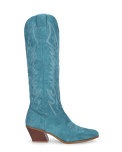 LEA - camperos in camoscio blu con ricami bianchi