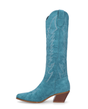 LEA - camperos in camoscio blu con ricami bianchi