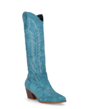 LEA - camperos in camoscio blu con ricami bianchi