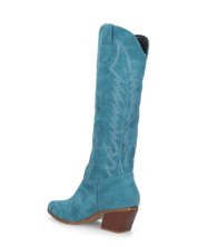 LEA - camperos in camoscio blu con ricami bianchi