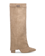 LILY - stivali alti in camoscio beige con risvolto