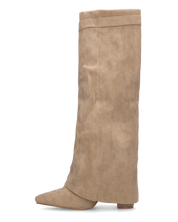 LILY - stivali alti in camoscio beige con risvolto