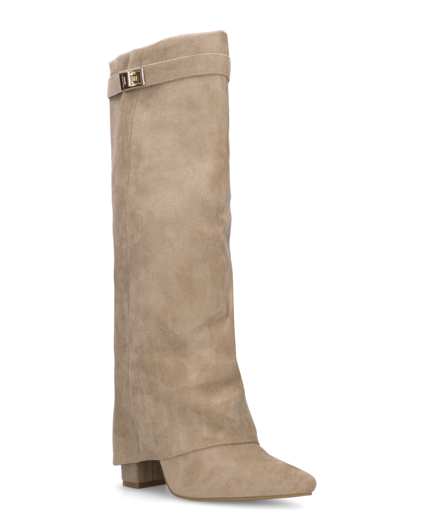 LILY - stivali alti in camoscio beige con risvolto