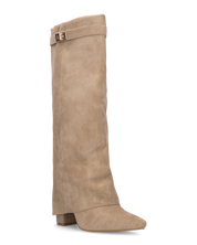 LILY - stivali alti in camoscio beige con risvolto