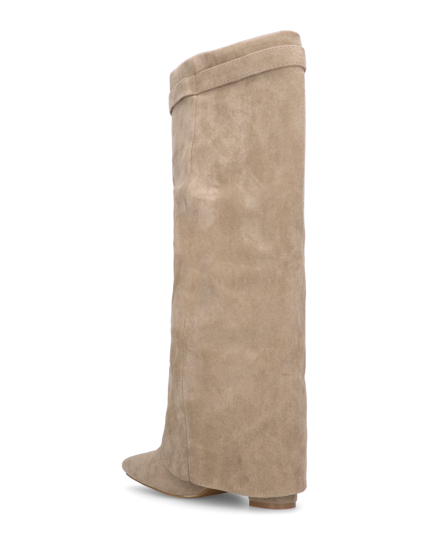 LILY - stivali alti in camoscio beige con risvolto