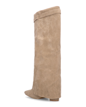 LILY - stivali alti in camoscio beige con risvolto