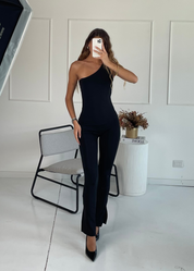 LYSA - tuta jumpsuit aderente nera monospalla