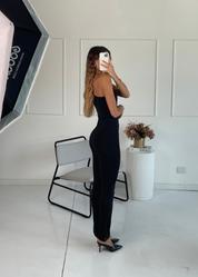 LYSA - tuta jumpsuit aderente nera monospalla