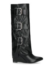 LELIA - stivali alti con tre cinture in ecopelle nera