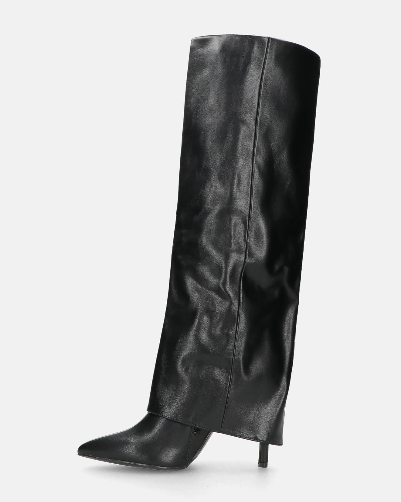 LIDIA - stivali tacchi a spillo neri alti con risvolto
