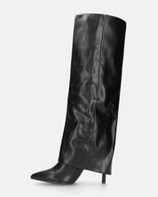 LIDIA - stivali tacchi a spillo neri alti con risvolto