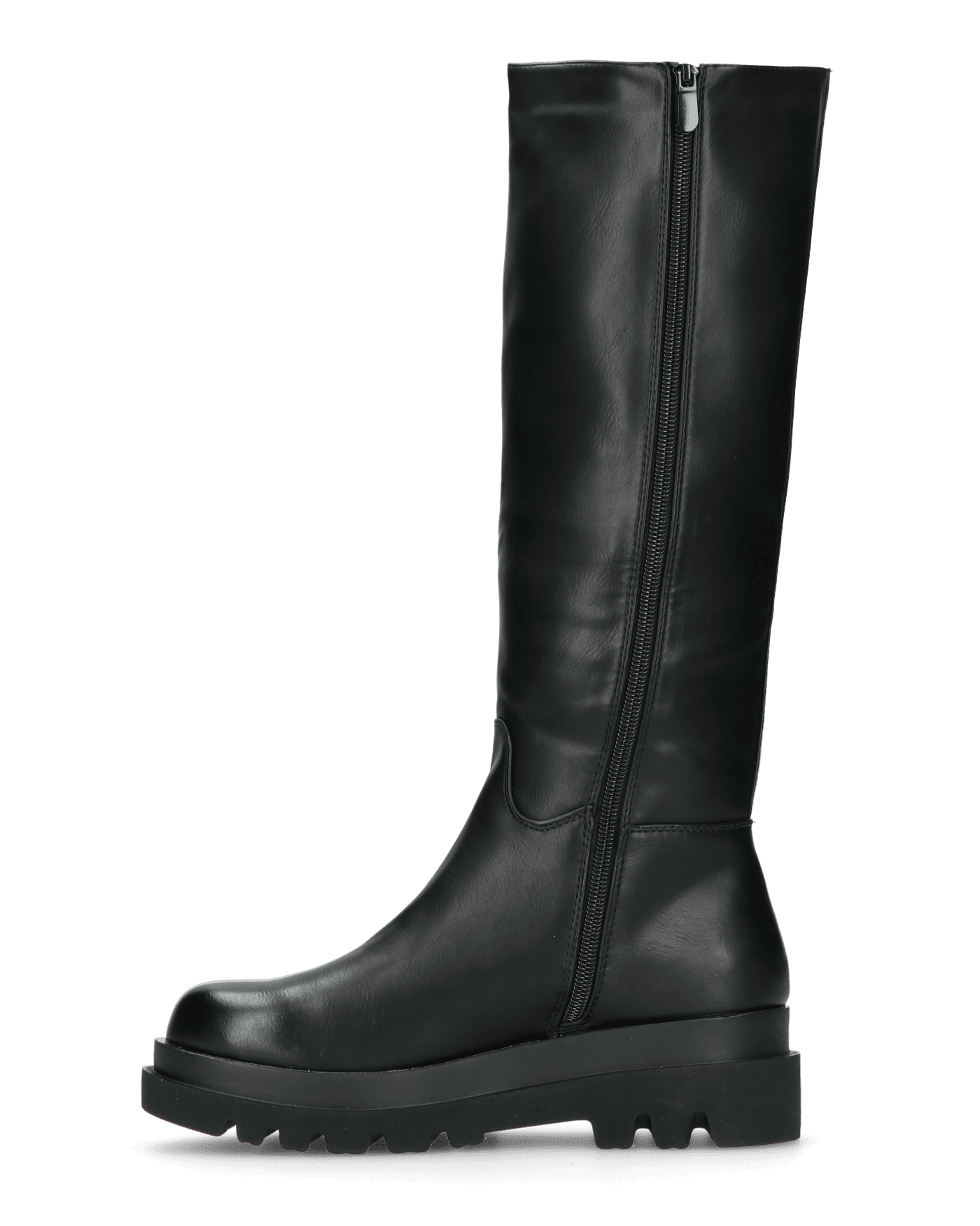 LUCILLA - stivali alti in ecopelle nera con platform e cerniera laterale