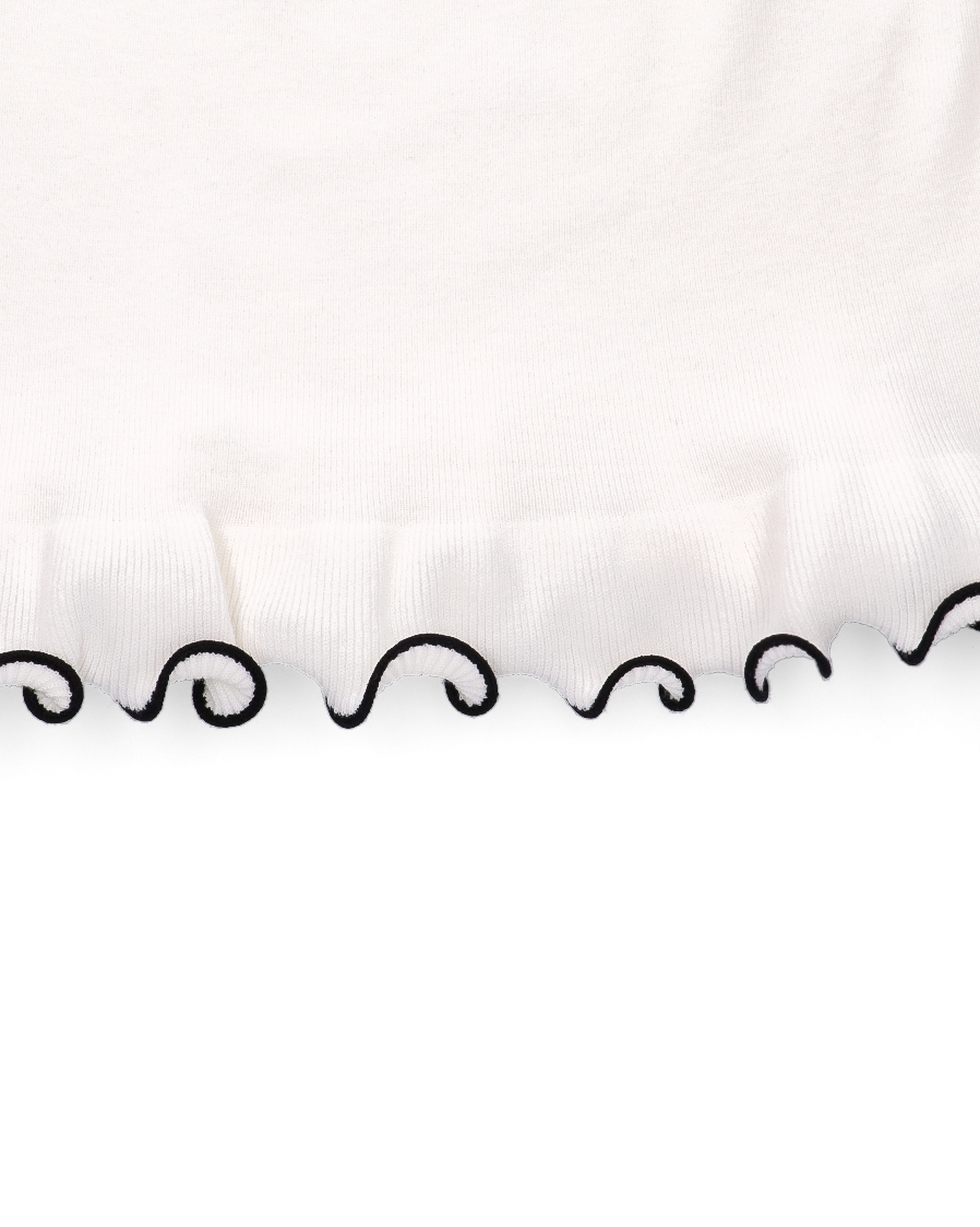 LYNN - vestito midi bianco in maglia con volant in contrasto sul fondo