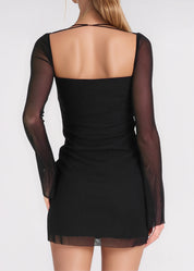 MARA - vestito mini nero tessuto mesh