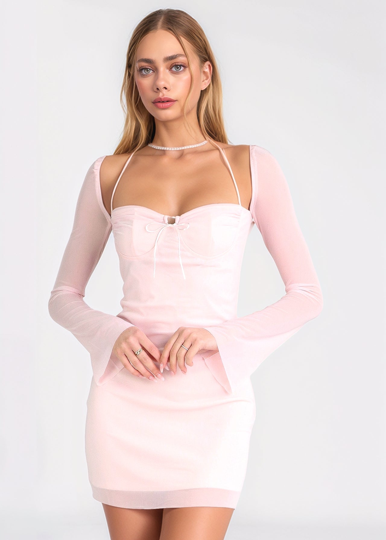 MARA - vestito mini rosa tessuto mesh