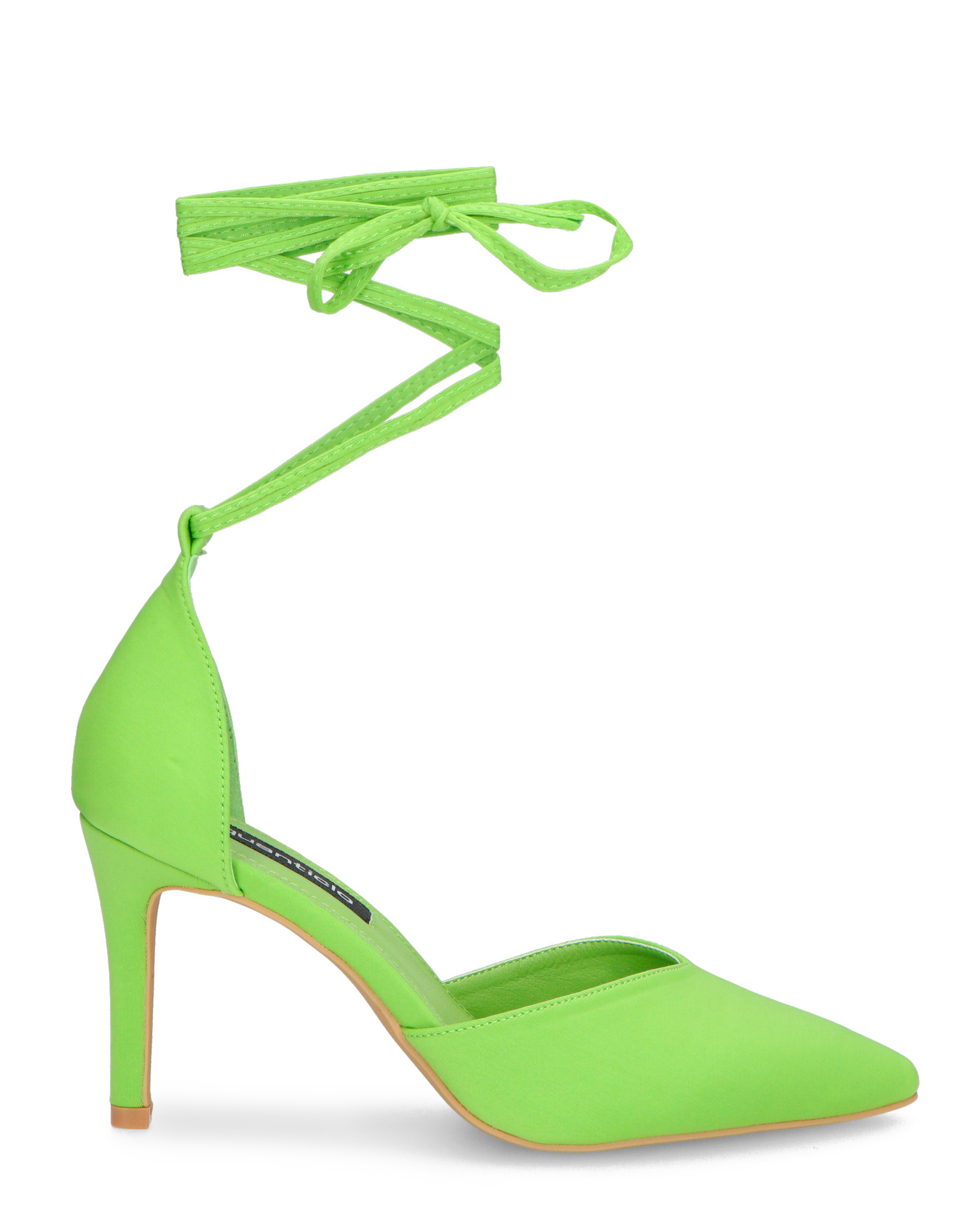 MAURA - tacchi a spillo a punta con lacci in lycra verde mela