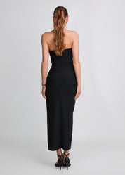 MILAN - vestito lungo nero con spacco con perle