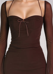 MARA - vestito mini marrone tessuto mesh