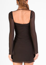 MARA - vestito mini marrone tessuto mesh