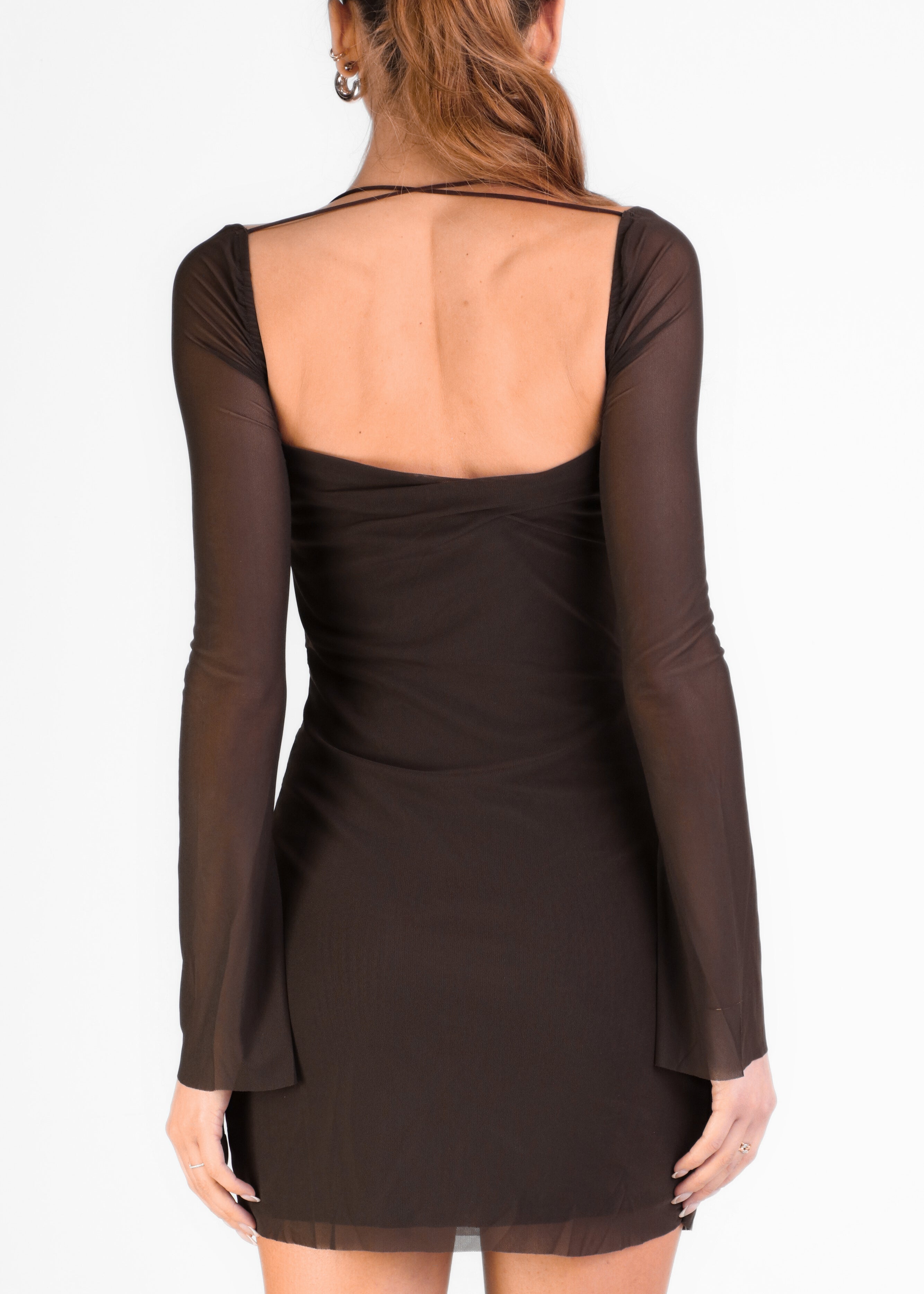 MARA - vestito mini marrone tessuto mesh