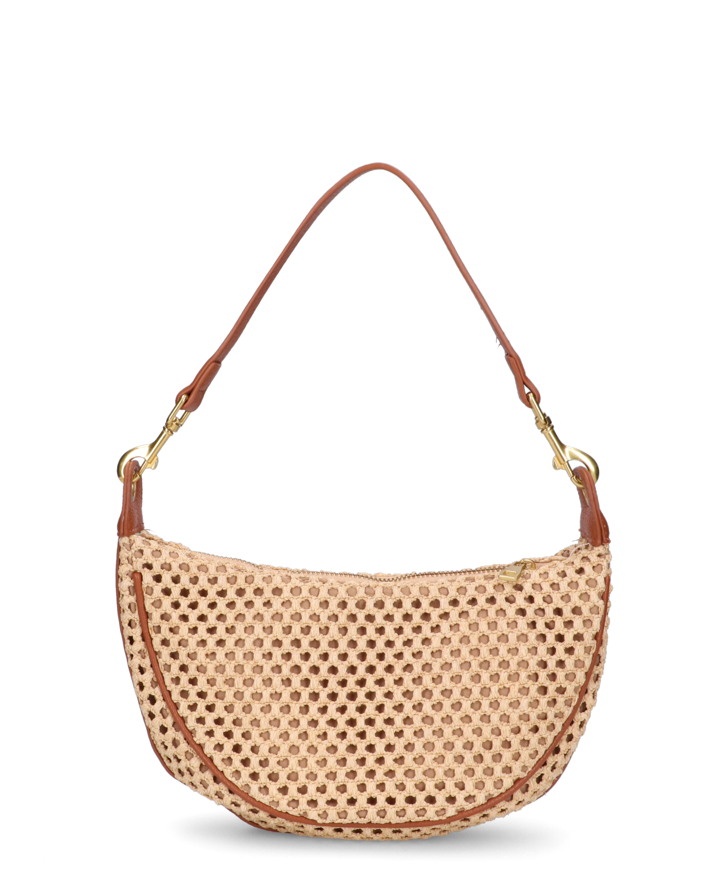 MARGHE - borsa mezzaluna beige con dettagli marroni
