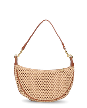 MARGHE - borsa mezzaluna beige con dettagli marroni