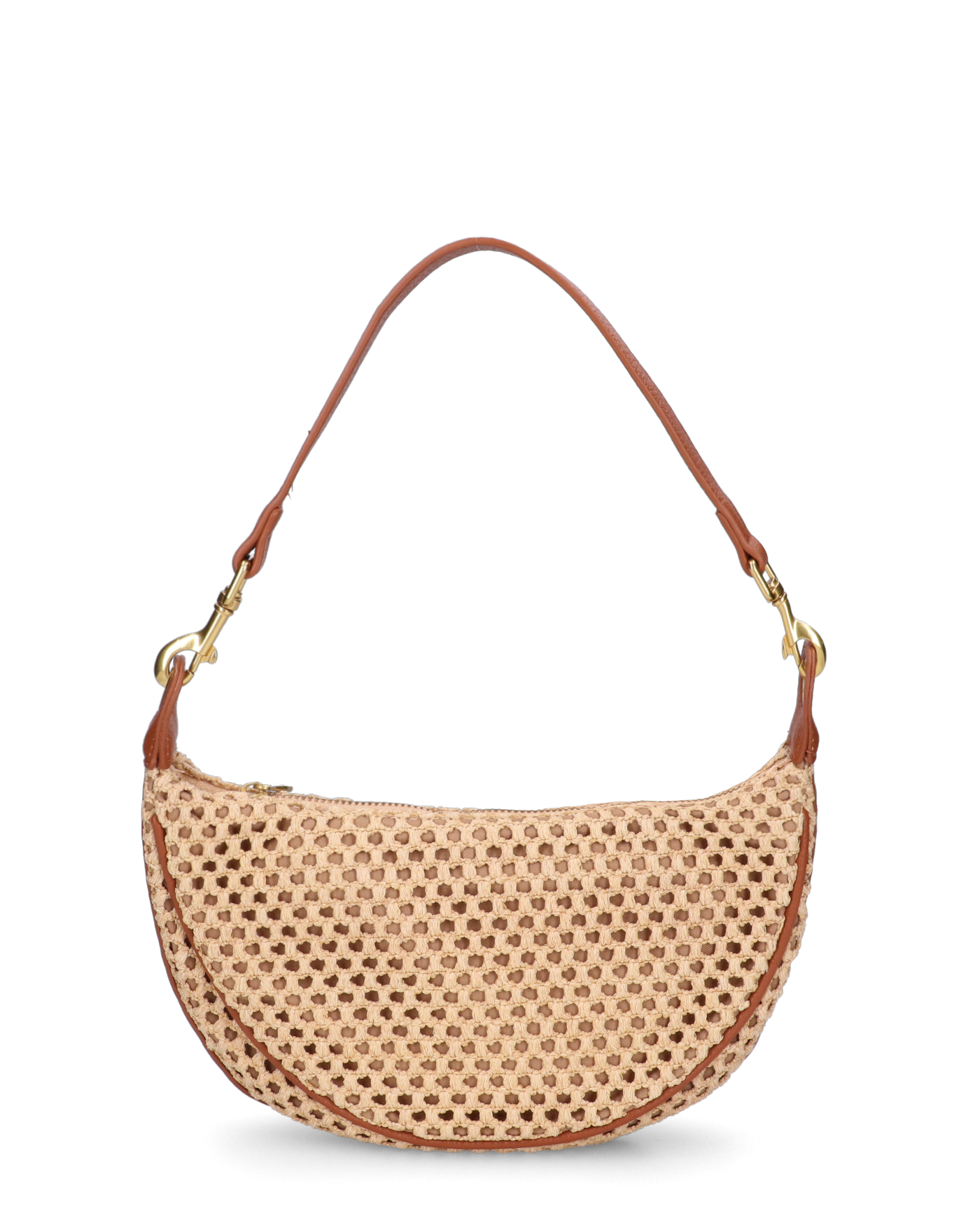 MARGHE - borsa mezzaluna beige con dettagli marroni