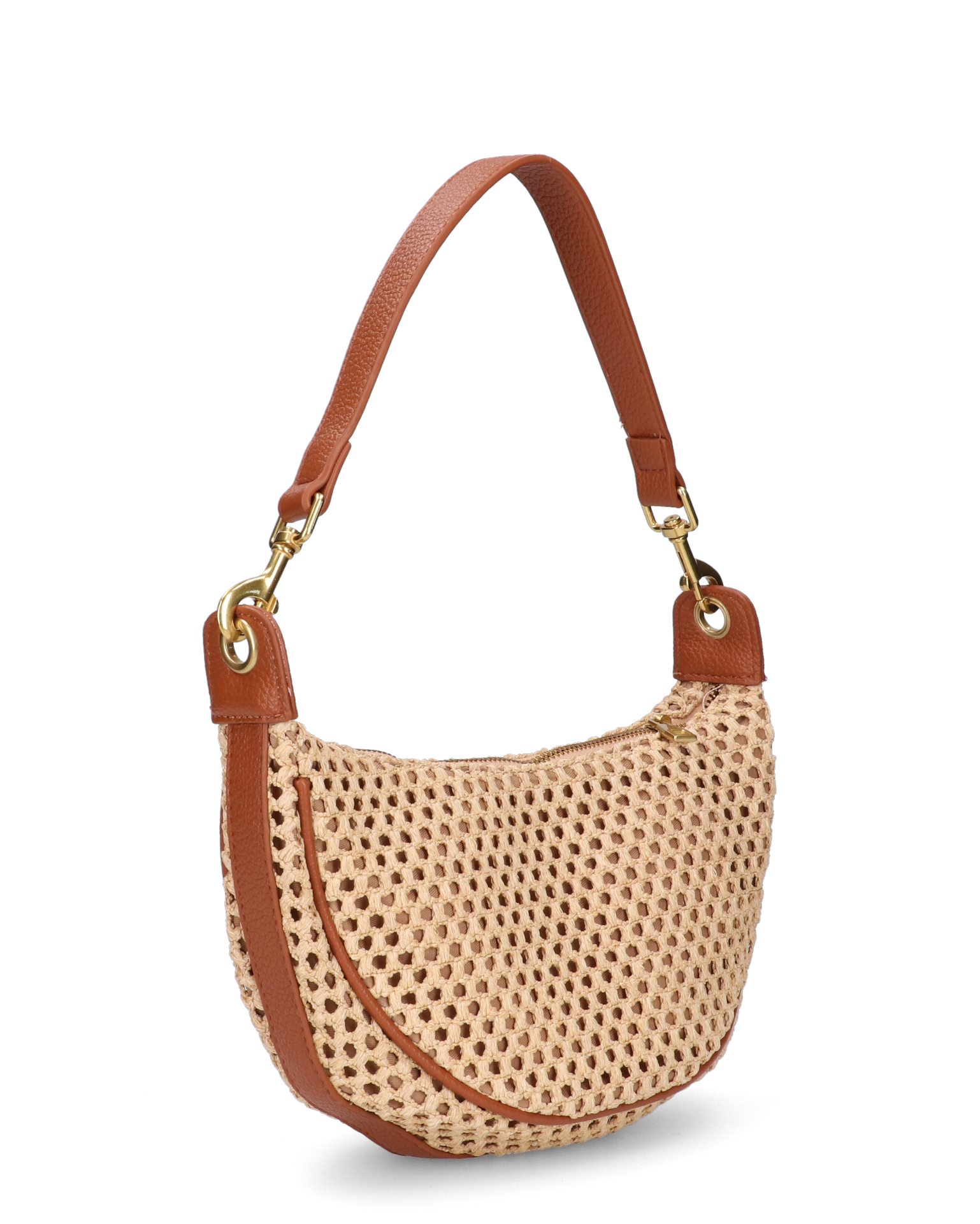 MARGHE - borsa mezzaluna beige con dettagli marroni