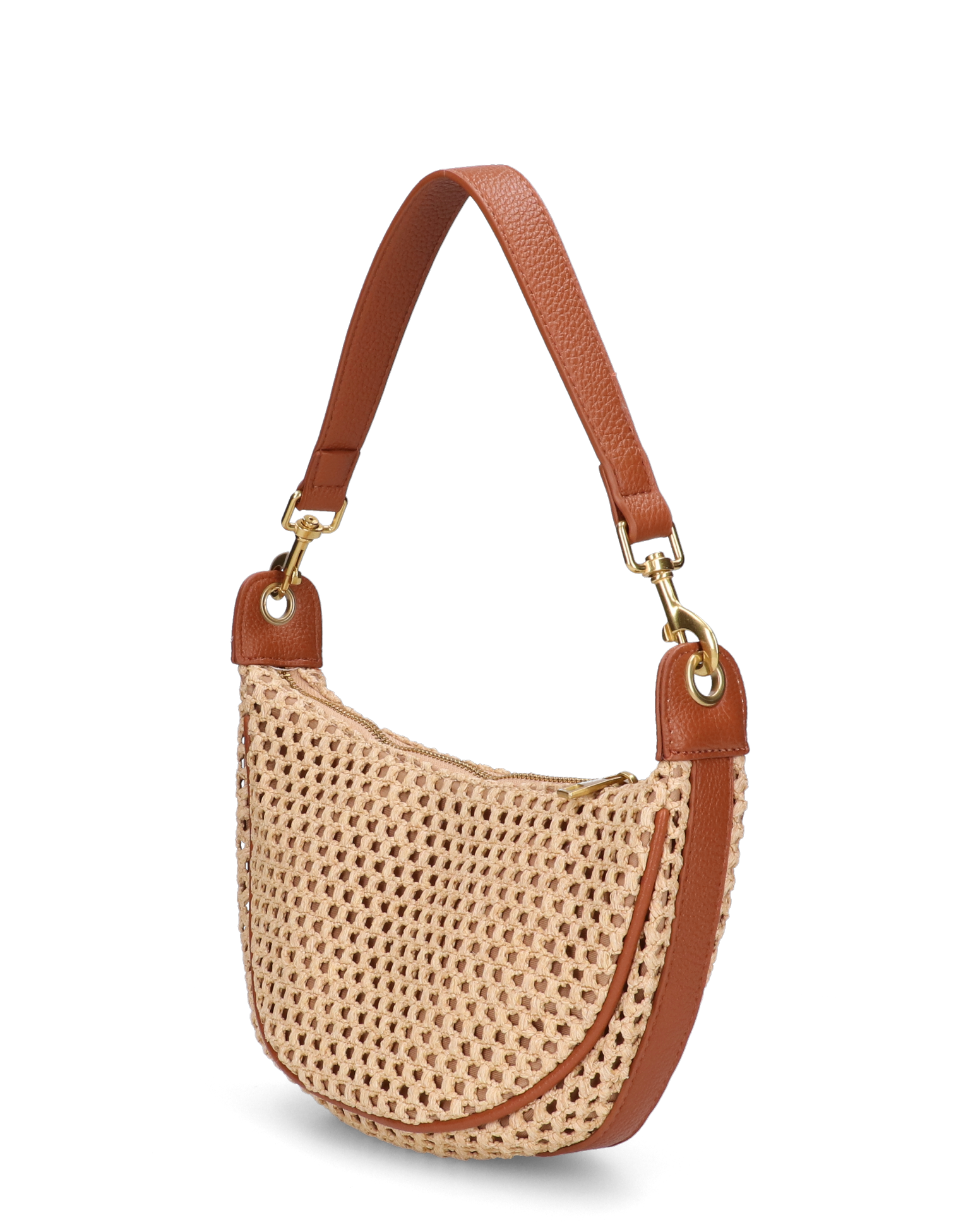 MARGHE - borsa mezzaluna beige con dettagli marroni