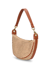 MARGHE - borsa mezzaluna beige con dettagli marroni