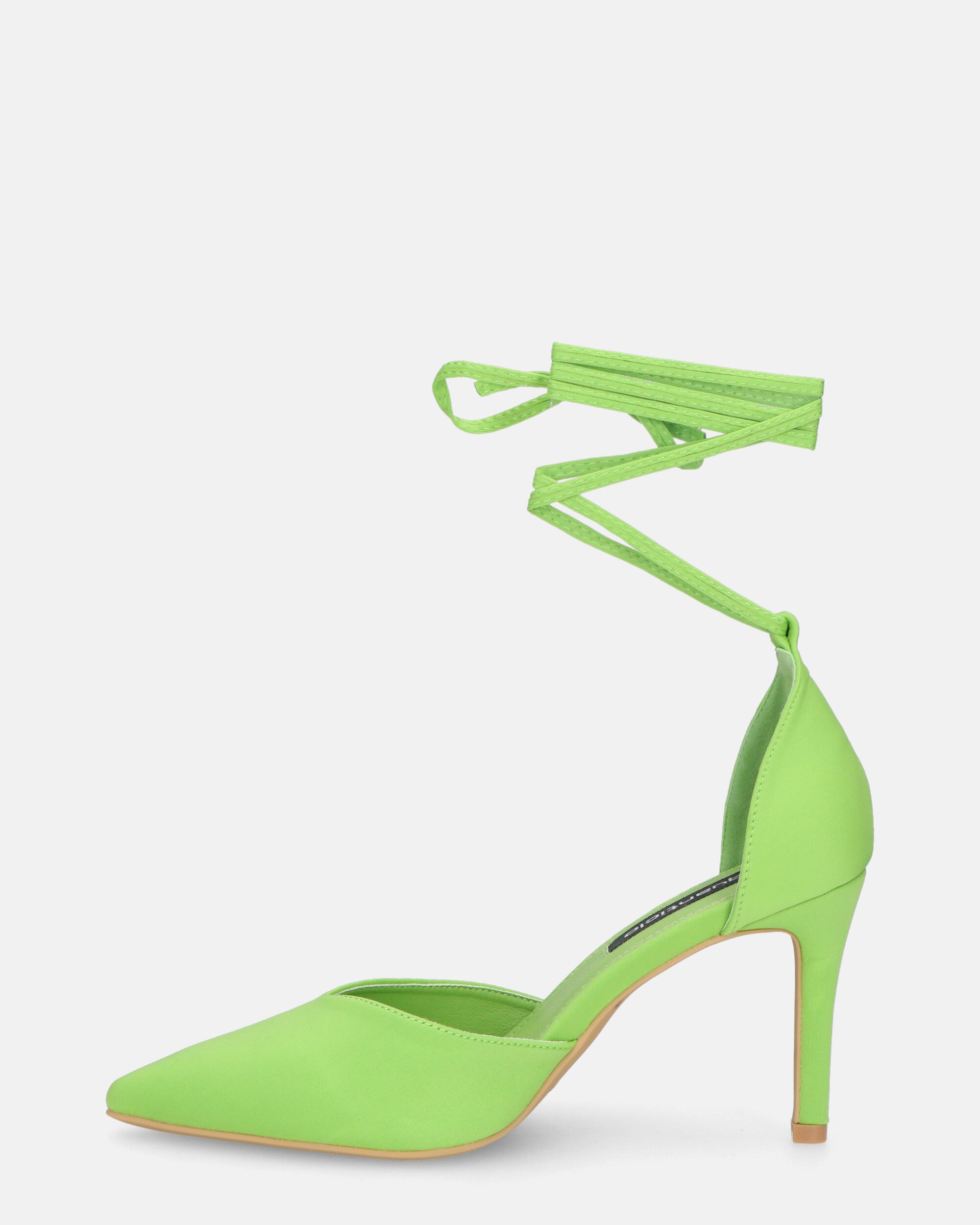 MAURA - tacchi a spillo a punta con lacci in lycra verde mela