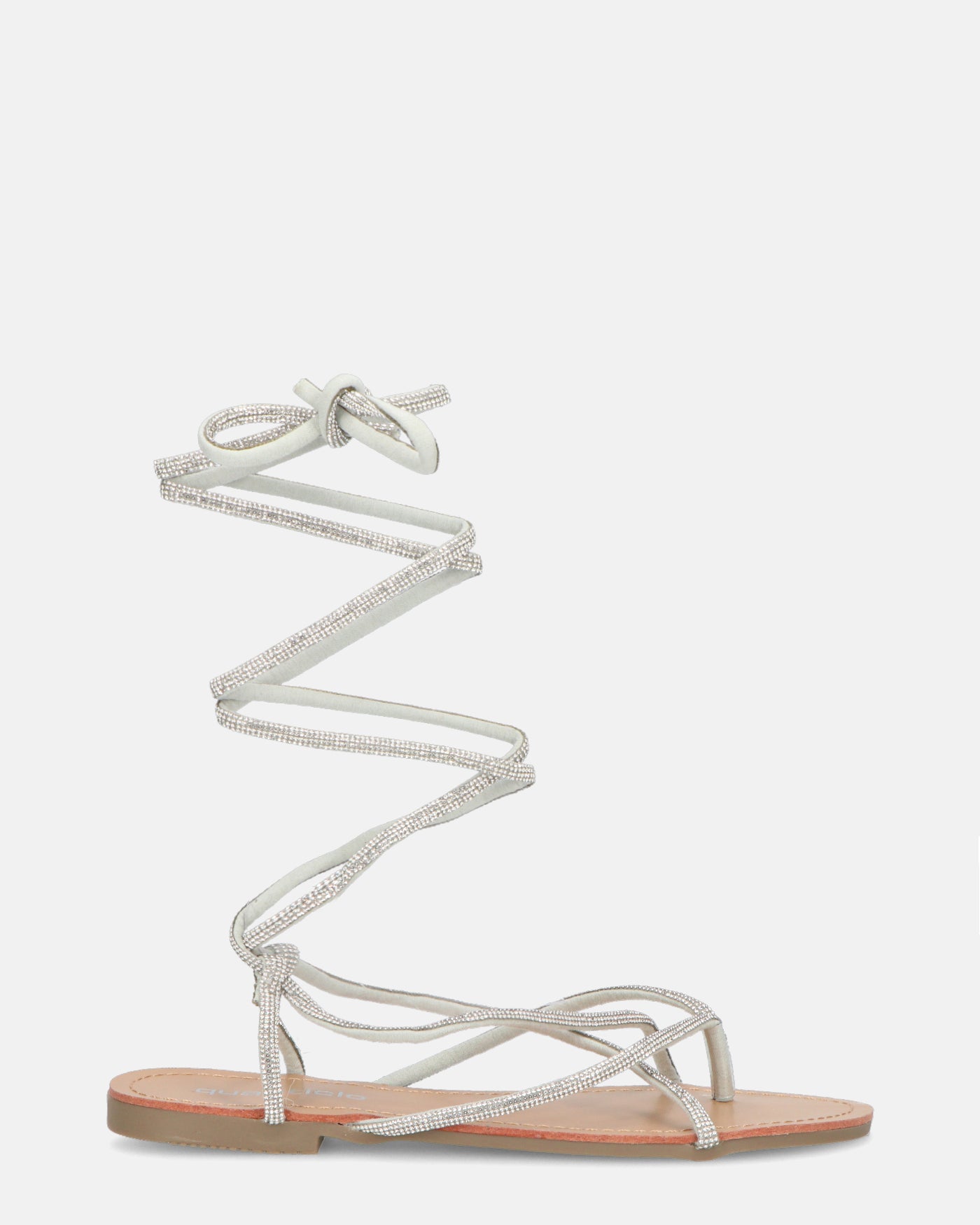 JANIRA - sandali bassi con lacci glitter argentati