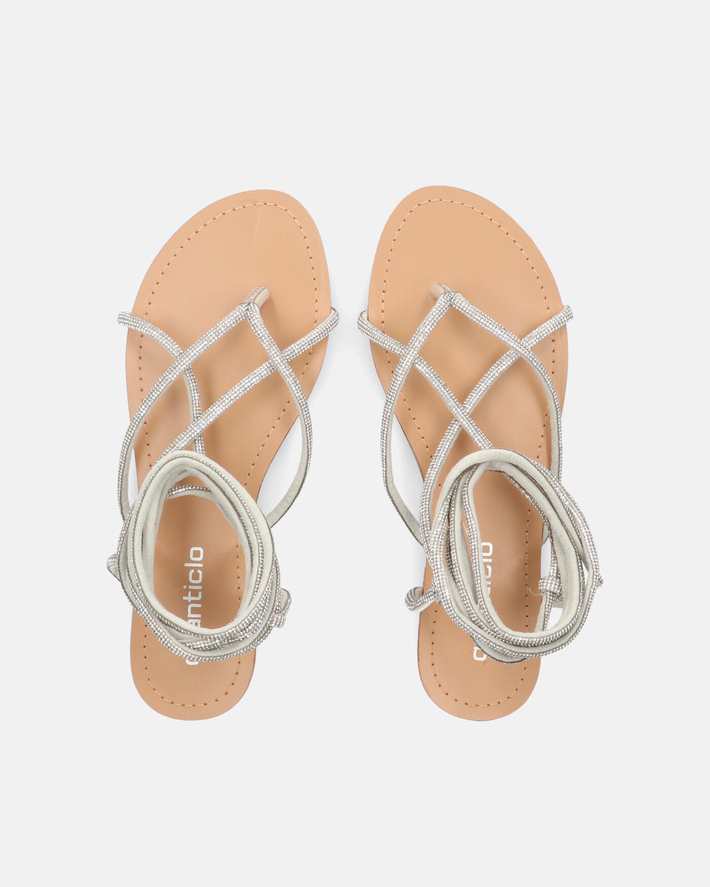 JANIRA - sandali bassi con lacci glitter argentati