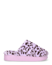 MILKY - pantofole viola leopardate platform in finta pelliccia