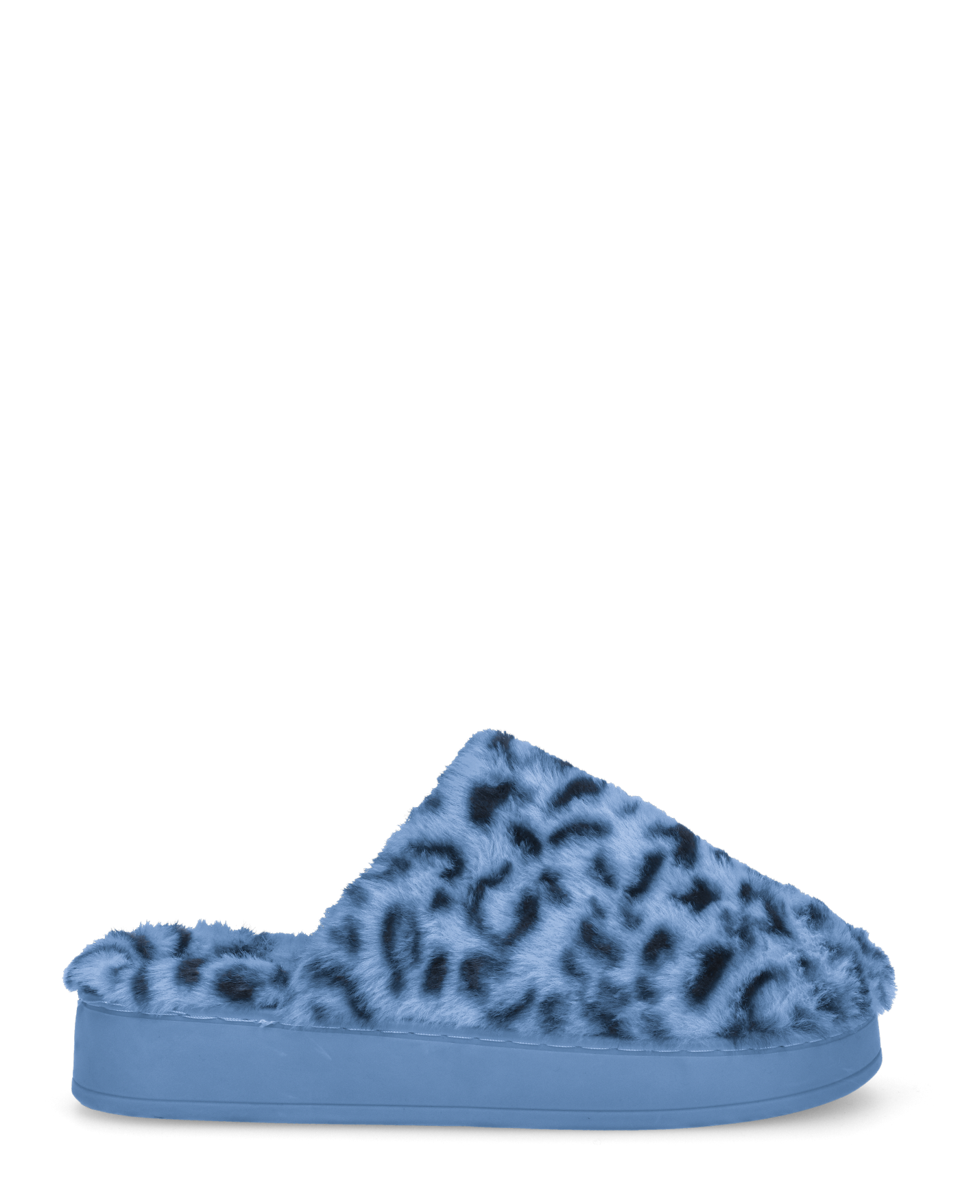 MILKY - pantofole blu leopardate platform in finta pelliccia