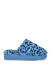 MILKY - pantofole blu leopardate platform in finta pelliccia