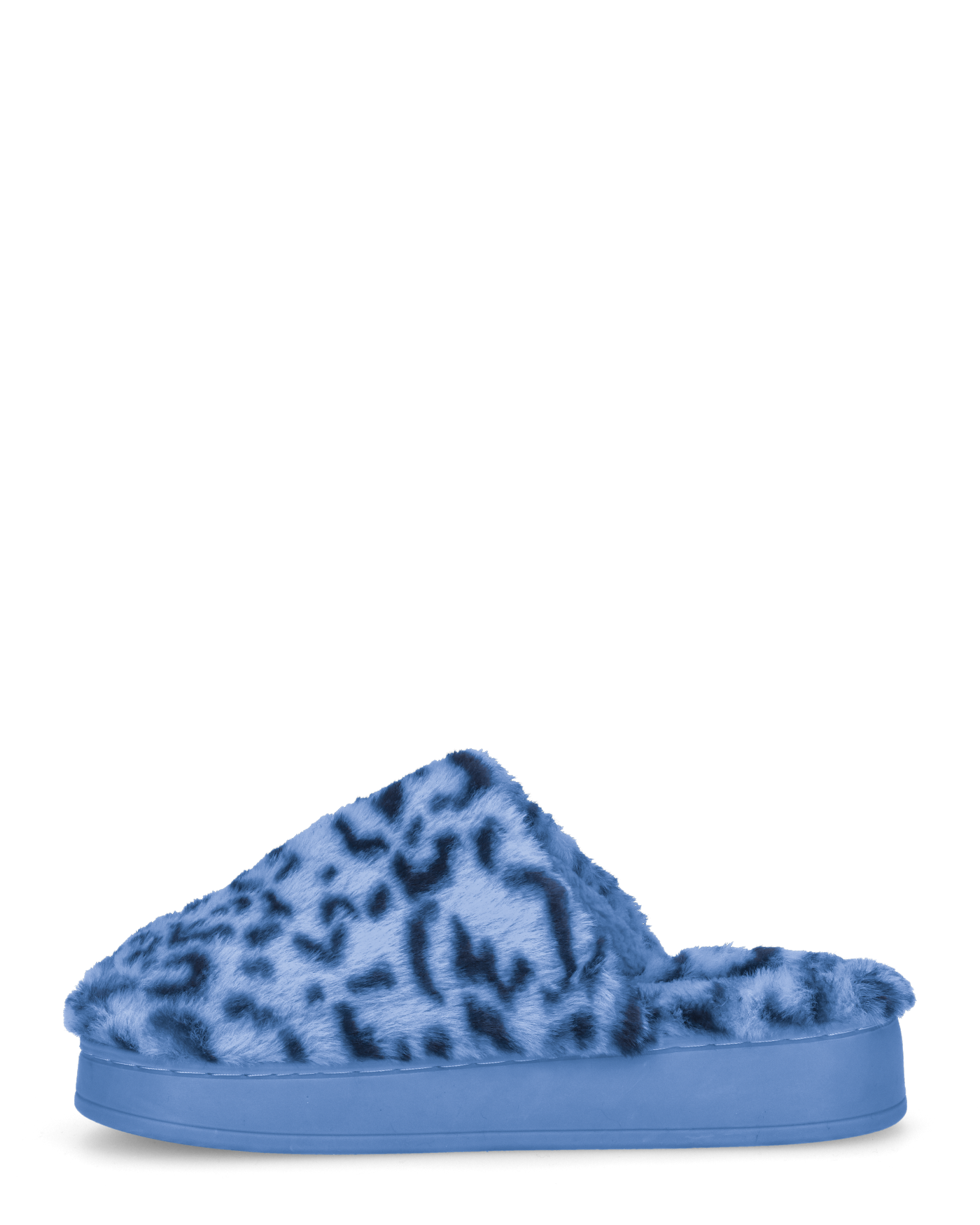 MILKY - pantofole blu leopardate platform in finta pelliccia