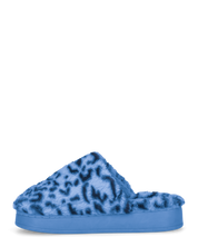 MILKY - pantofole blu leopardate platform in finta pelliccia